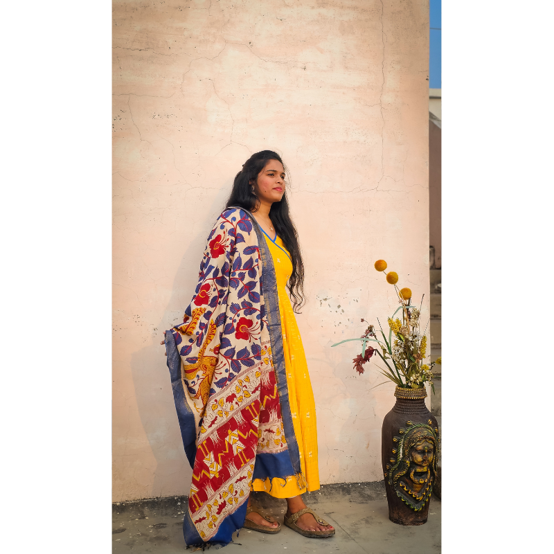 Handloom Kurti with Kalamkari Dupatta