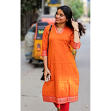 Orange Handloom Mangalagiri Cotton Kurta Code: HOSMO 109