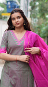 Grey and Pink Mangalagiri handloom dupatta setCode: HOSMD 132