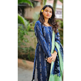Navy Blue Ikhat Kurti Set Code: HOSIS 108