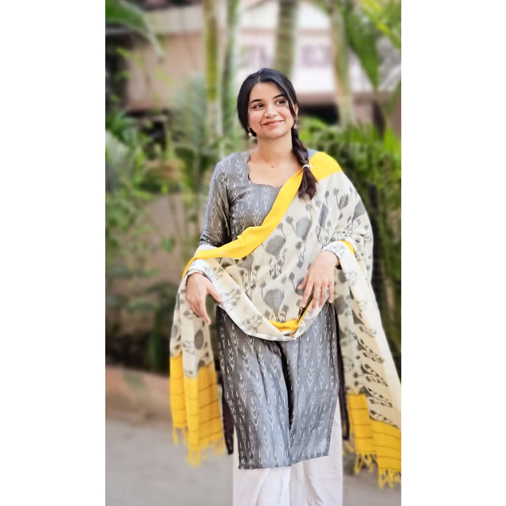 Grey Ikkat Kurti with Dupatta