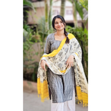 Grey Ikkat Kurti with Dupatta