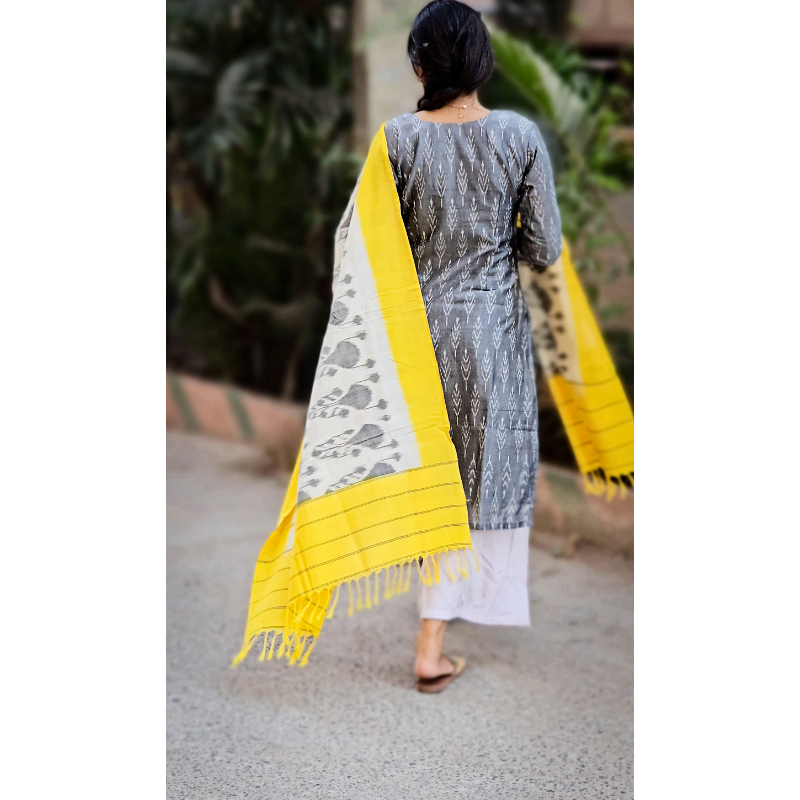 Grey Ikkat Kurti with Dupatta