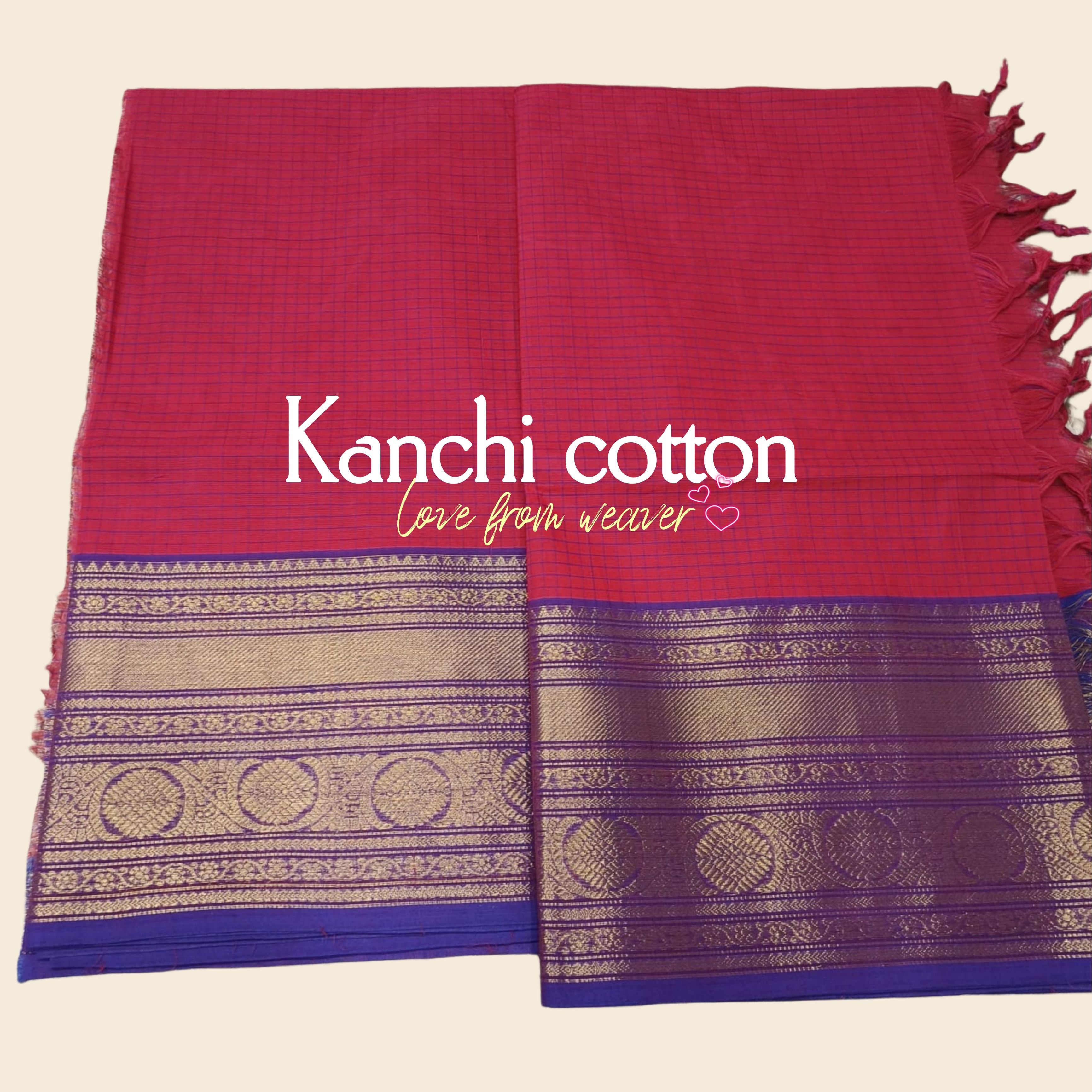 Red and blue checks kanchi cotton dress matreial