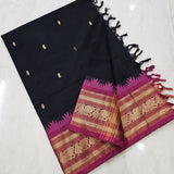 Black sari border Kanchi cotton handloom saree HOSKZB 306
