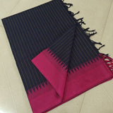 Navy blue and Pink Kanchi cotton handloom saree HOSKB 308