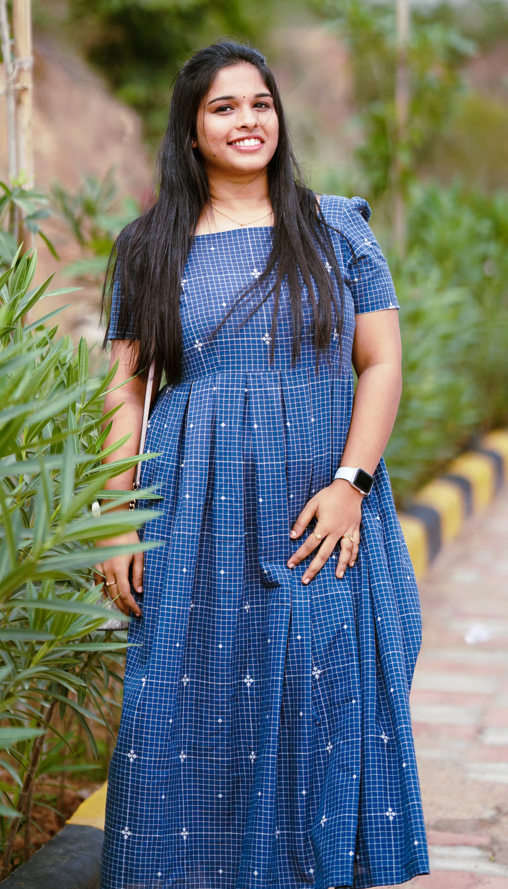 Blue handloom checks frock HOSCB 118