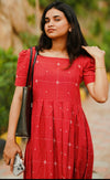 Red cotton checks frock Code: HOSCR 117