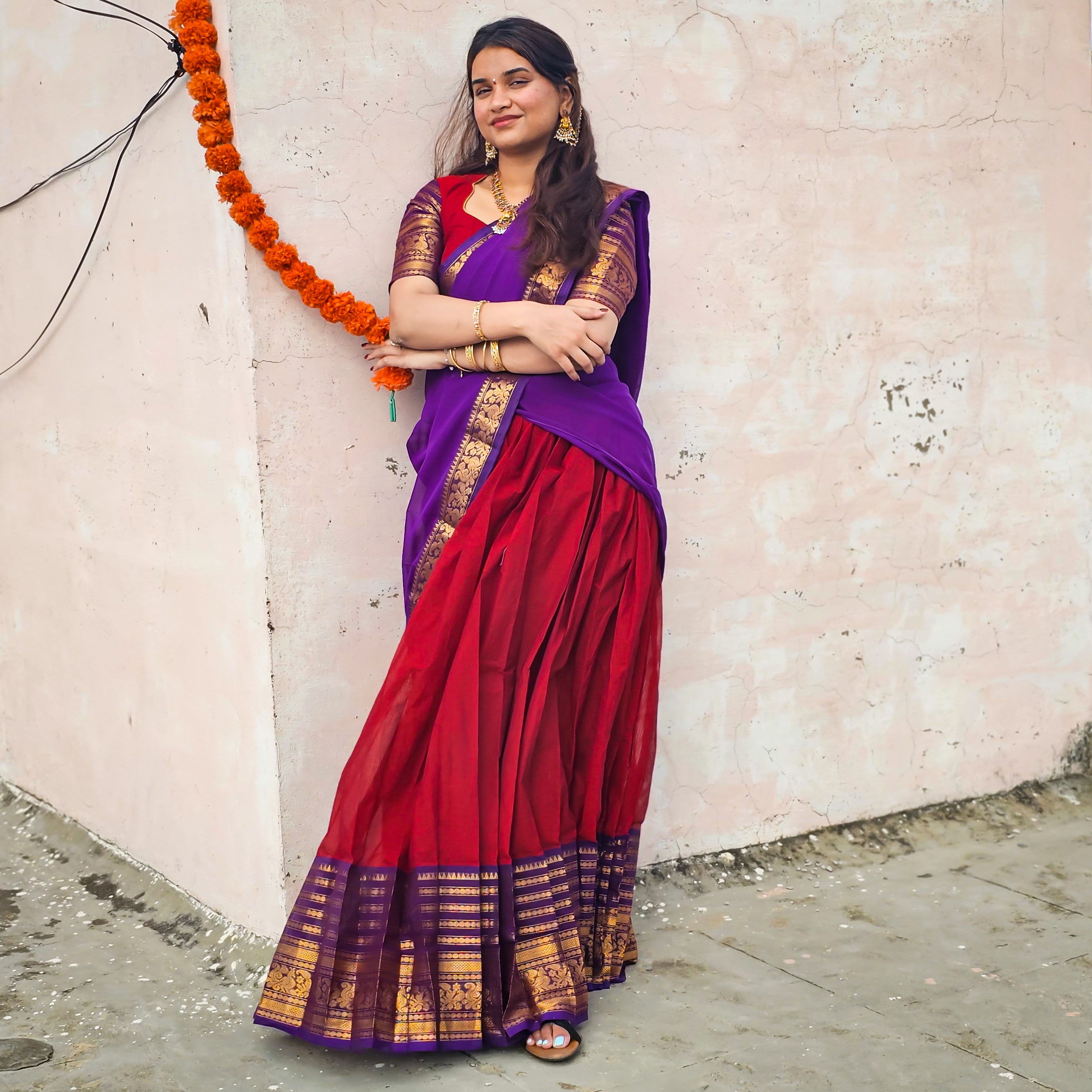 Maroon Red kanchi cotton Langa-voni set (HOS_KRV_HS01)