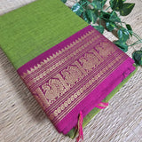 Parrot green and Rani pink Chettinad Cotton Saree