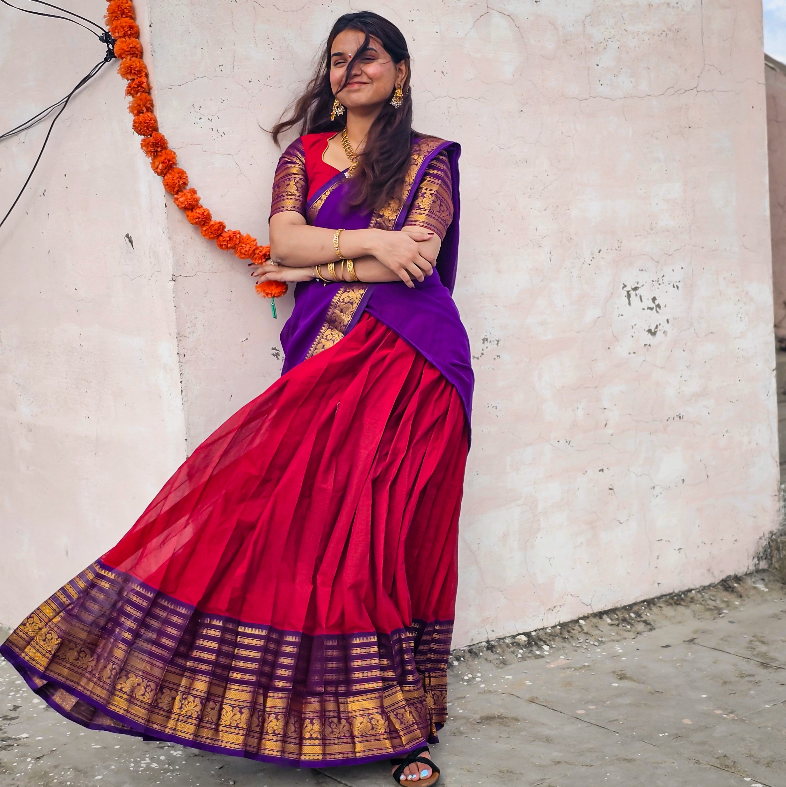 Maroon Red kanchi cotton Langa-voni set (HOS_KRV_HS01)
