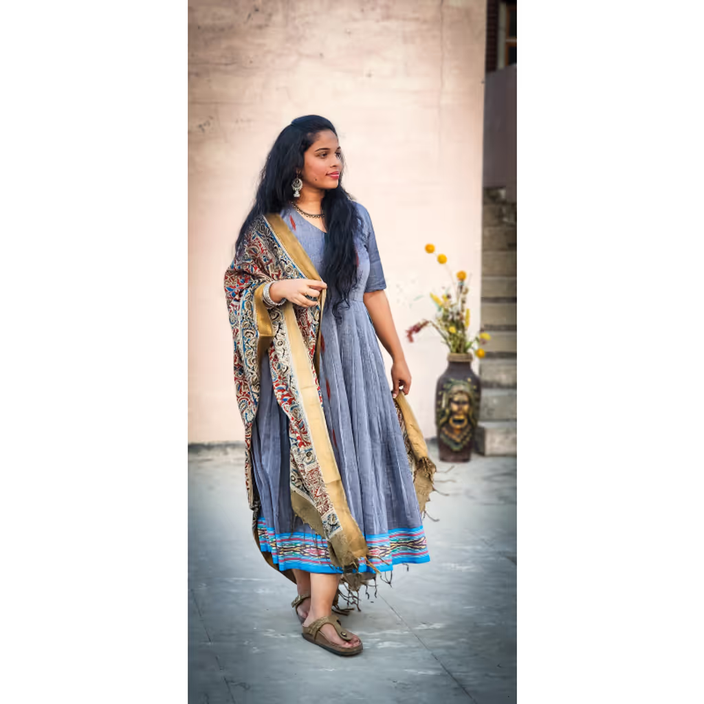 Grey anarkali with kalamaki dupatta Code: HOSIA107