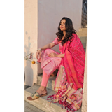 Pink Mangalagiri Kurti and Ikkat Dupatta Set Code: HOSIP 110