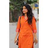 Orange Handloom Mangalagiri Cotton Kurta Code: HOSMO 109