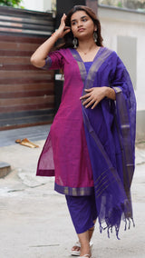 Pink and Blue Mangalagiri dupatta dressCode: HOSMD 131