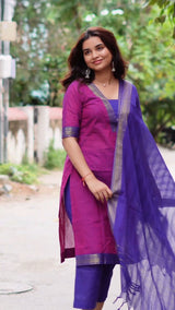 Pink and Blue Mangalagiri dupatta dressCode: HOSMD 131