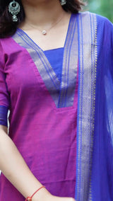 Pink and Blue Mangalagiri dupatta dressCode: HOSMD 131