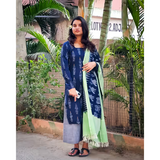 Navy Blue Ikhat Kurti Set Code: HOSIS 108