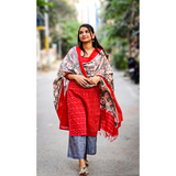 Red and Grey Ikkaat Suit Set