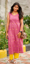 Pink and Yellow handloom co-ord set HOSPY115