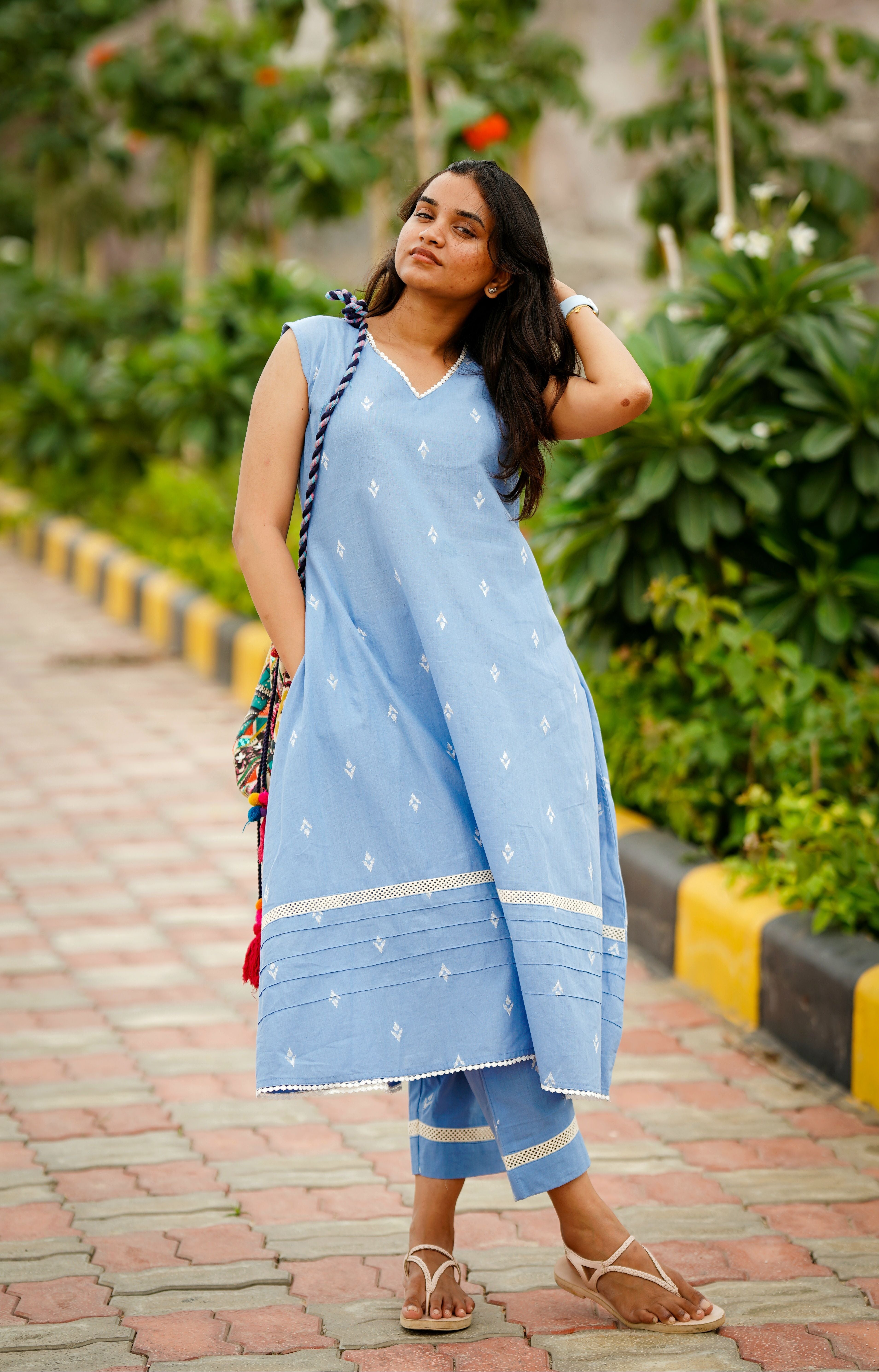 Sky-blue handloom co-ord set HOSSB116