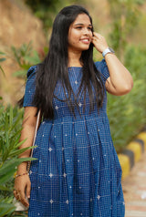 Blue handloom checks frock HOSCB 118