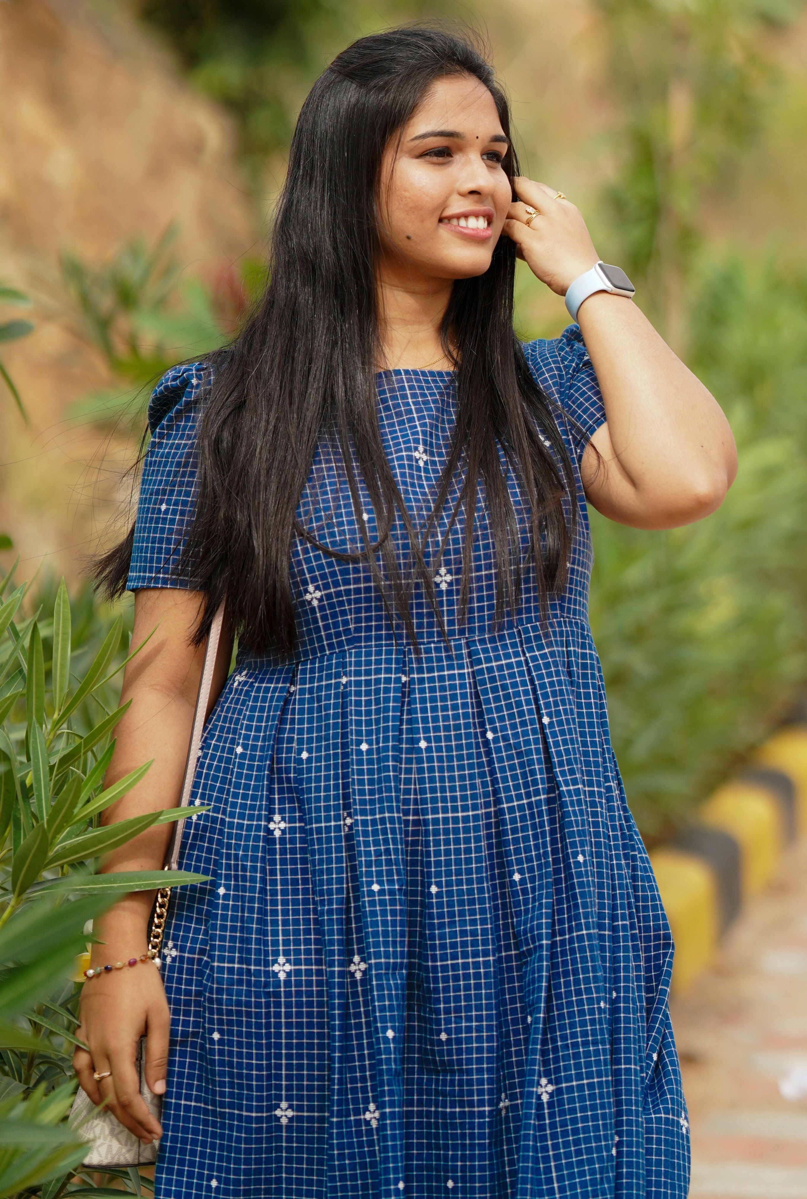 Blue handloom checks frock HOSCB 118