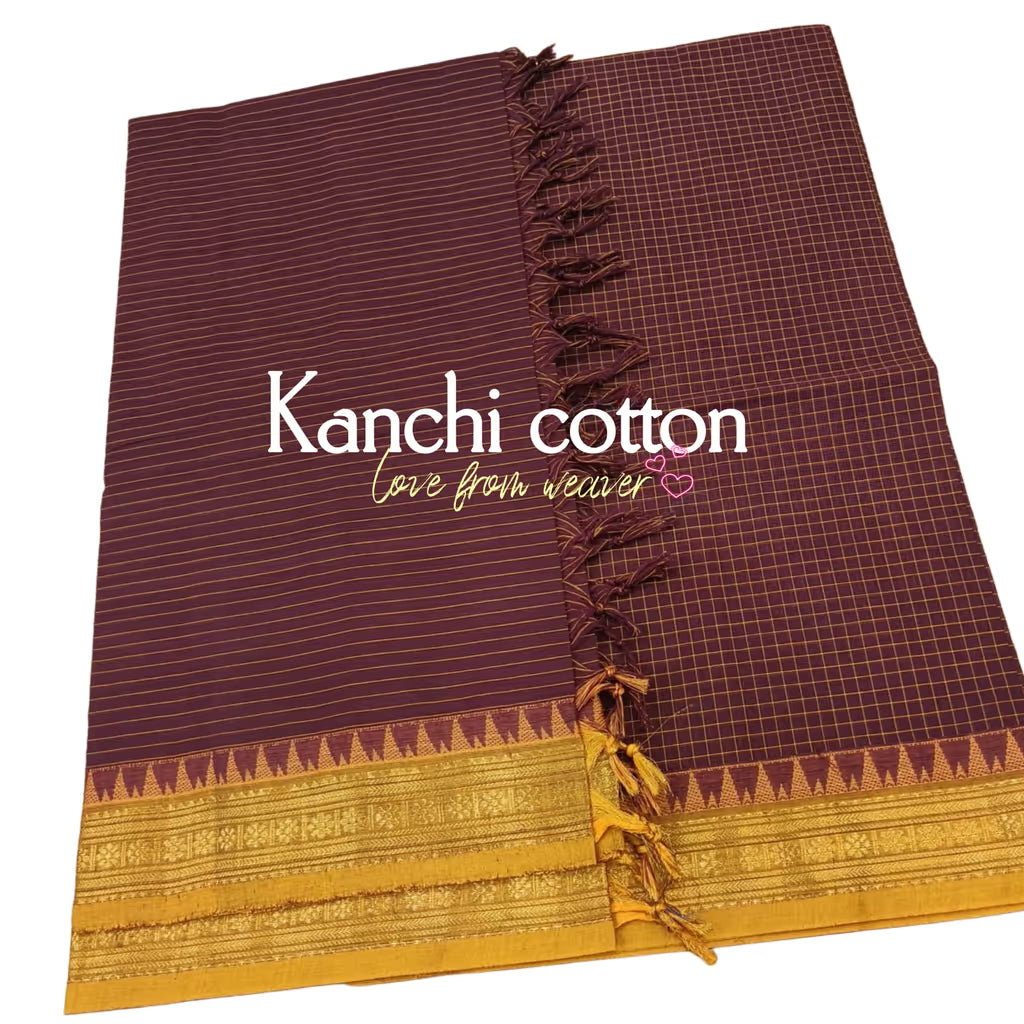 Brown and yellow Kanchi cotton checks material