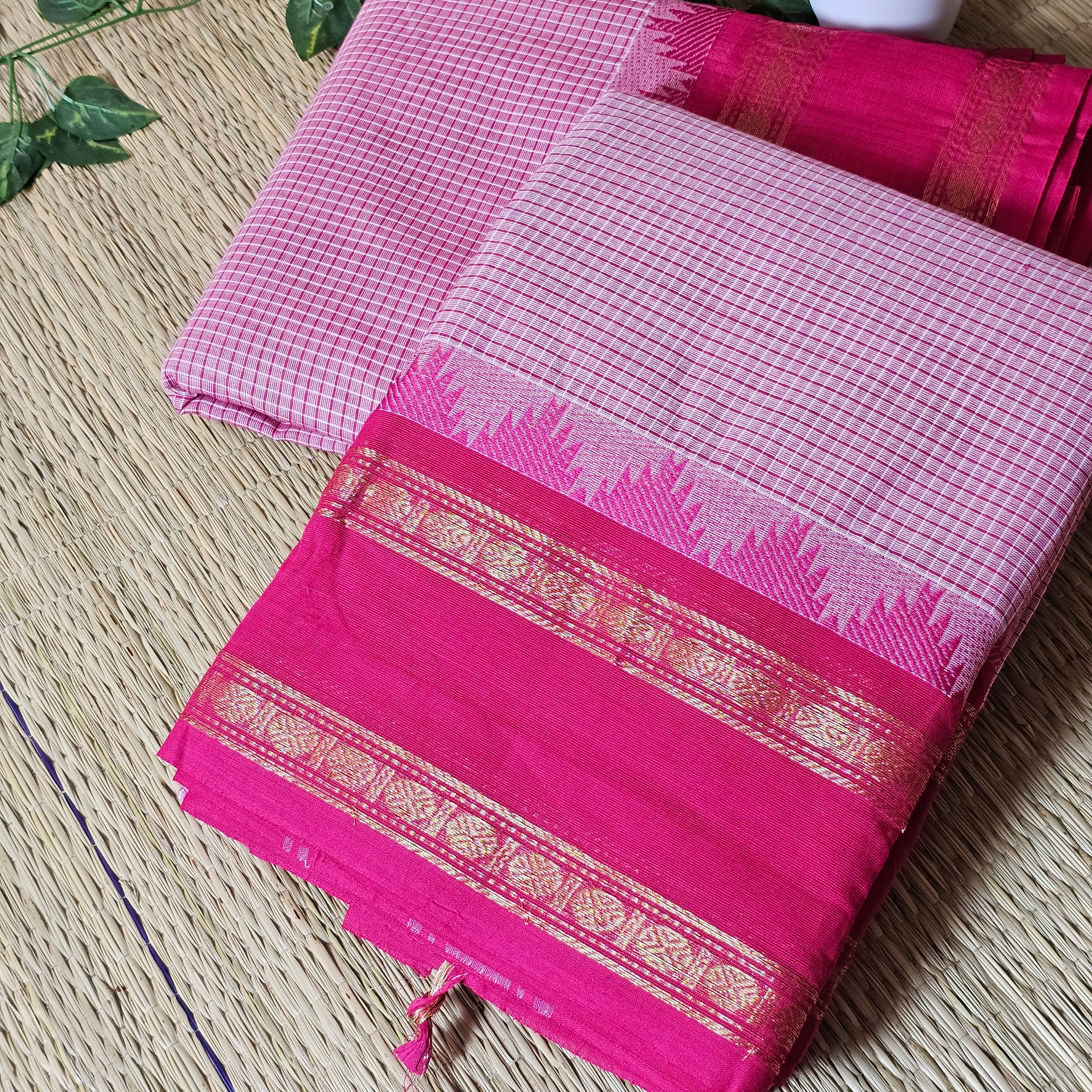 Pink checks Gap border saree (HOS_KP 011)