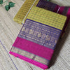 Yellow Checks Kanchi Cotton Handloom Saree with Magenta Zari Border (HOS_KYP 014)